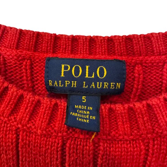 Polo Ralph Lauren red cable knit pullover crewneck sweater size 5 - Picture 5 of 5